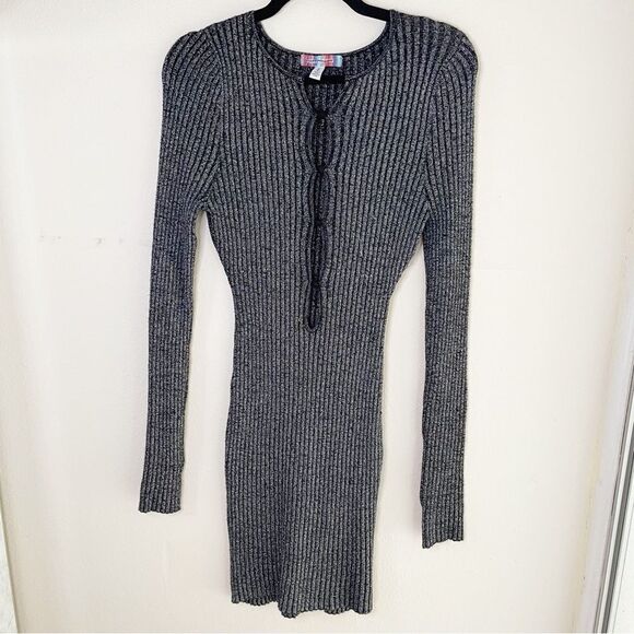 Urban Outfitters UO Ribbed Sweater Dress Knit Minidress Metallic B… - Picture 4 of 9